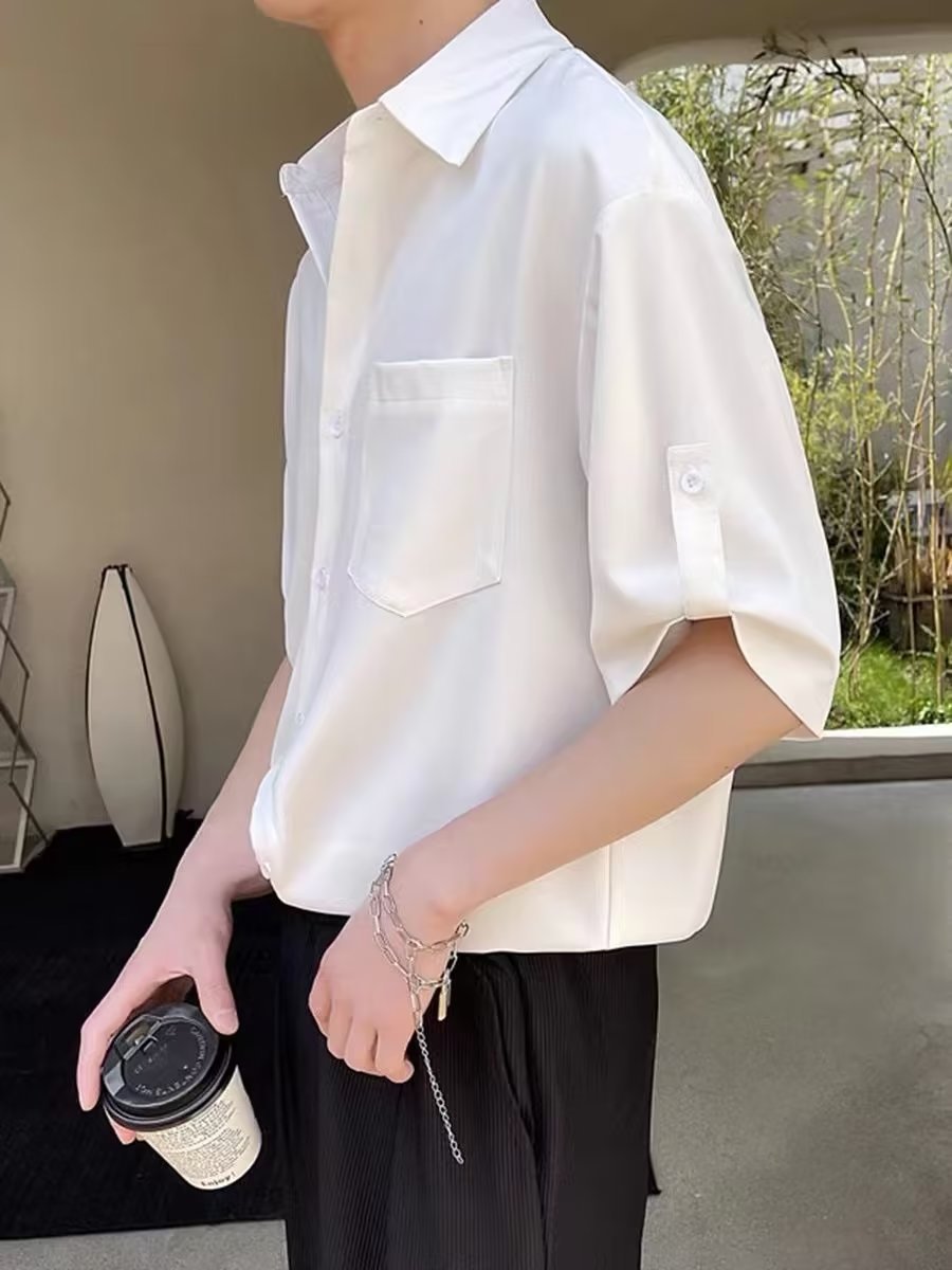 Shirt men's short-sleeved Korean-style trendy men's three-quarter sleeve shirt light mature style Ruan handsome summer ice silk high-grade top