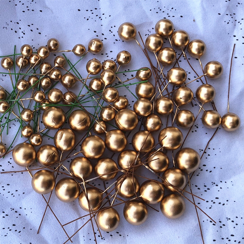[12 simulation foam berries] Gold and silver Yellow Red Cherry Pearl fruit Christmas accessories (100)