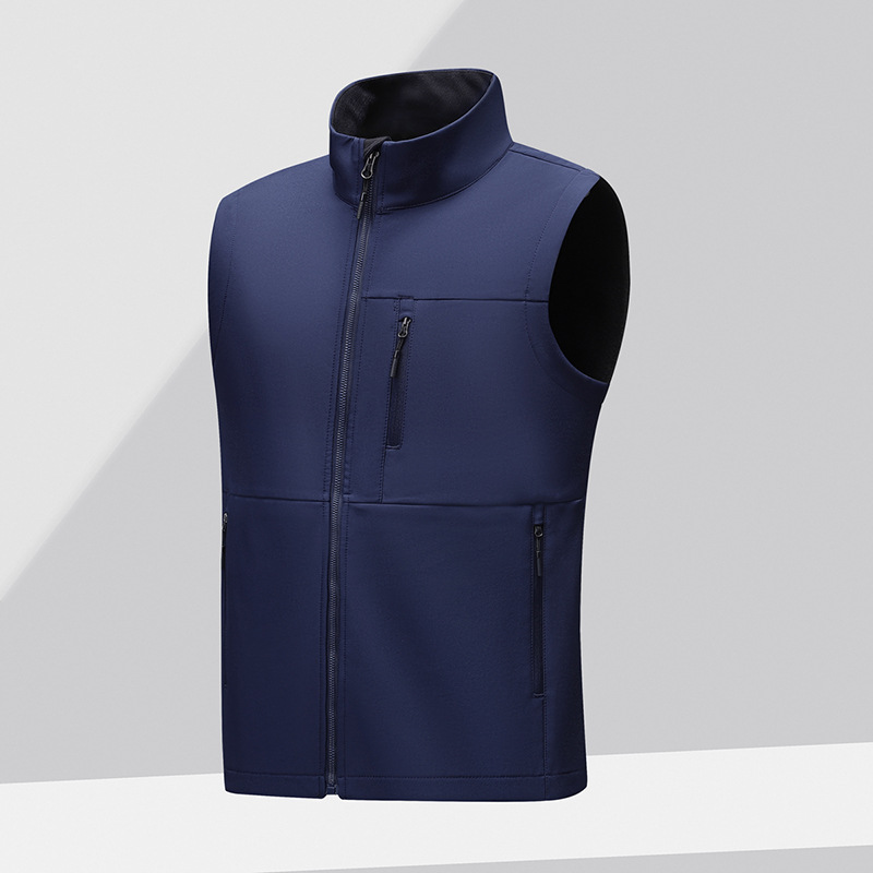 Casual soft shell vest men's autumn and winter fleece-lined warm waistcoat outdoor sports waterproof stand collar jacket vest men