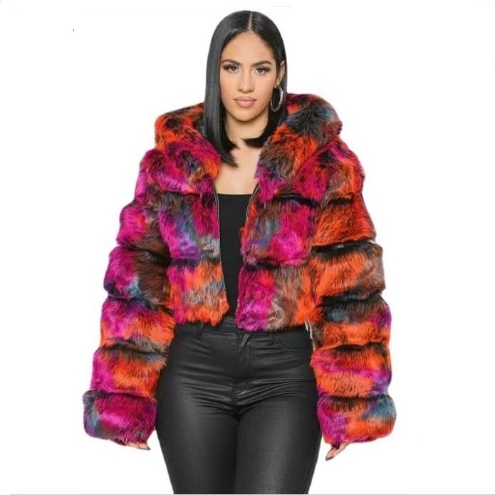 Haining fur manufacturers wholesale autumn and winter New imitation fur Europe and the United States foreign trade warm hooded fur coat women cross-border