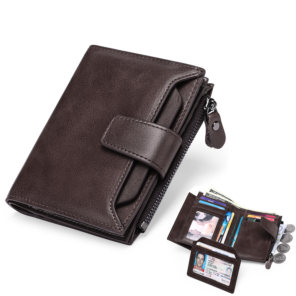 Men's Short Leather Wallet Top Layer Color Cowhide Korean Style Fashion Casual Wallet Driver's License Wallet