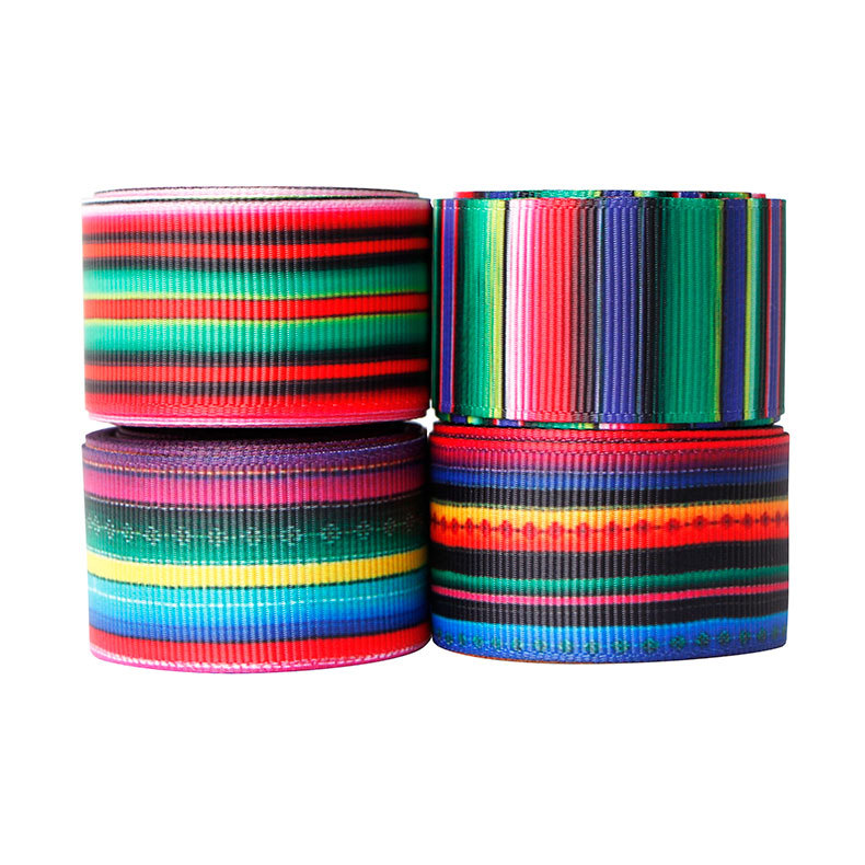 Clothing accessories diy silk ribbon polyester thread ribbon thermal transfer gradient Mexican style ribbon
