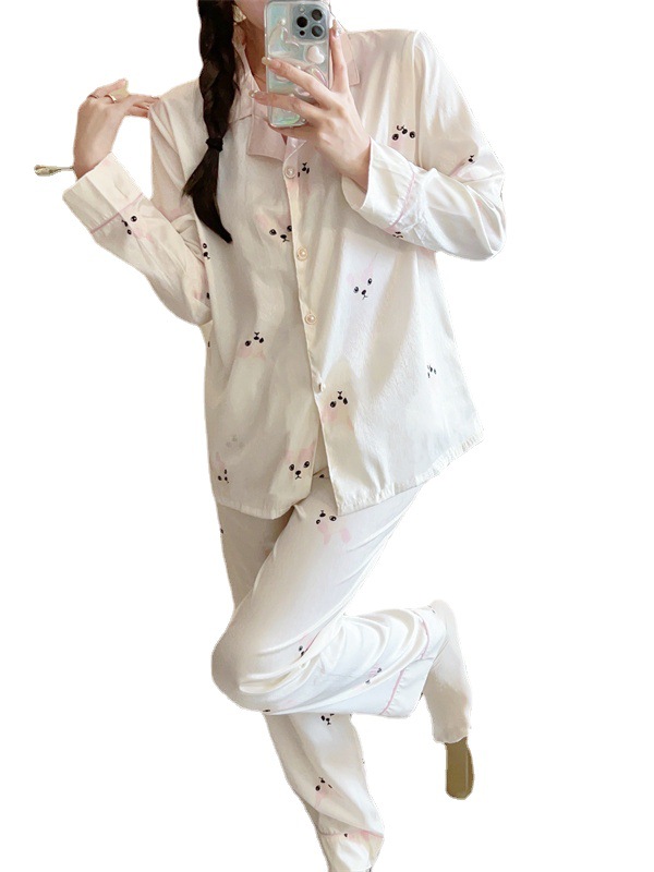 Pajamas Women's Spring and Autumn Thin Ice Silk High-end Women's Long-sleeved Cardigan Summer Home Clothes Suit Can be Wearing Wholesale