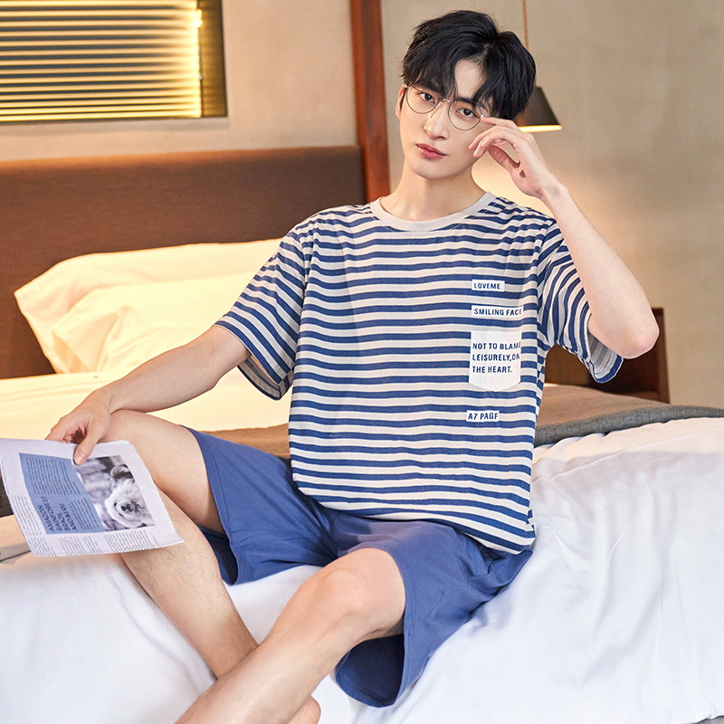 Summer Cotton Short Sleeve Shorts Men's Pajamas Summer Casual Large Size Round Neck Boys' Suit Outfit