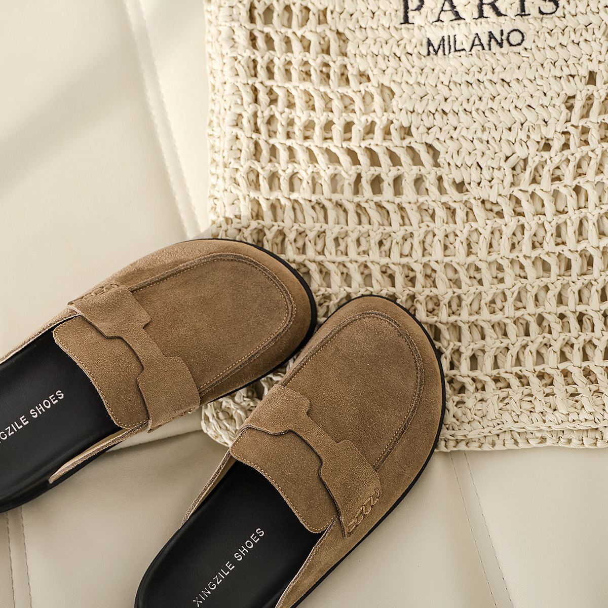 Genuine Leather Second Uncle Bocken Shoes Women's Baotou Half Slippers 2025 New Spring and Summer Outer Wear Soft-soled Thick Sole Lazy Shoes