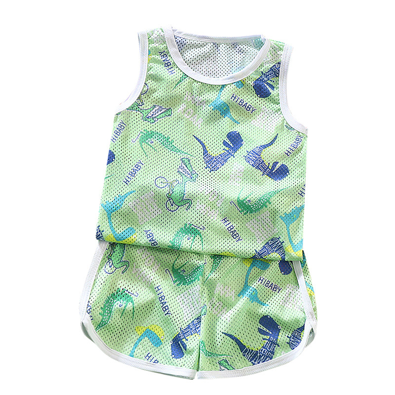 2024 new children's thin hollow vest suit boys and girls baby Summer mesh breathable sleeveless two-piece suit