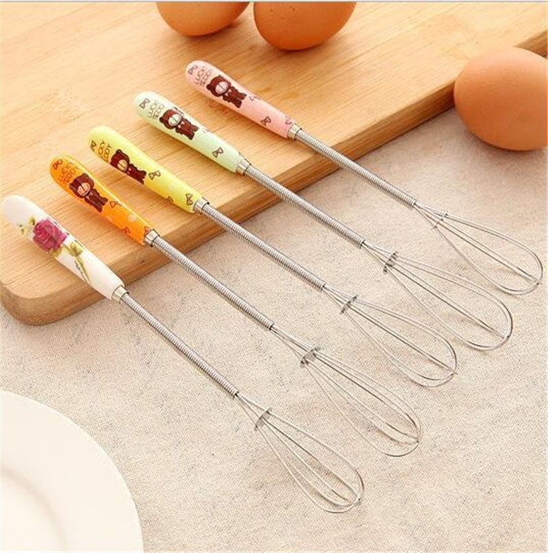 Bear ceramic handle stainless steel compact manual egg beater eggshell beater cake biscuit baking mixer