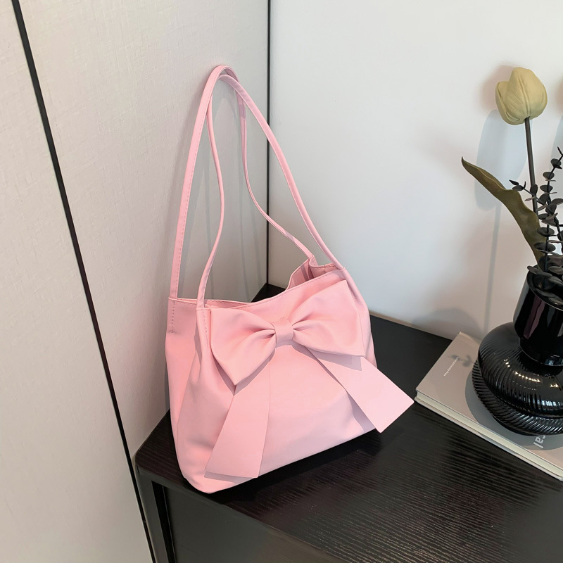 New Fashion Japanese Style Beautiful Fashionable Western Style Simple Portable Underarm Bag Large Capacity Bow Tote Bag for Women