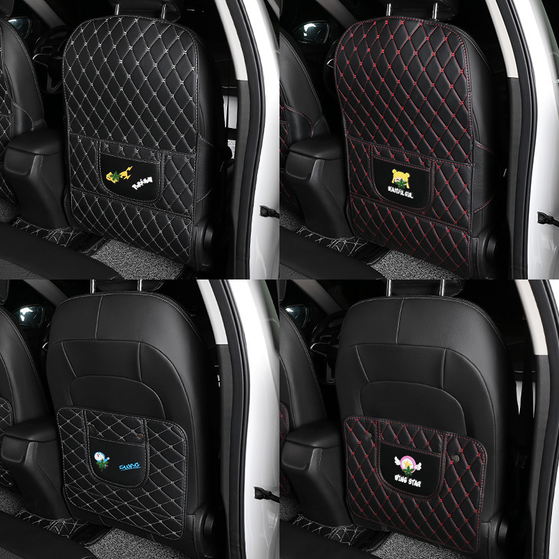 Cross-border hot sale with logo printing creative cartoon car universal rear seat storage leather anti-kick pad