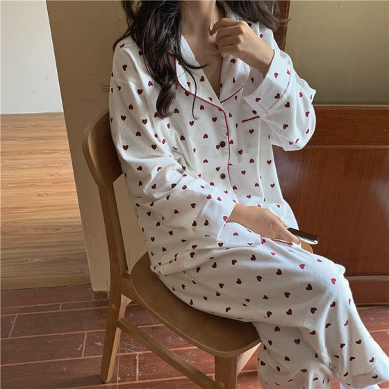 Red love pajamas women Korean style loose suit cute new sweet home wear women support ordering at home and abroad