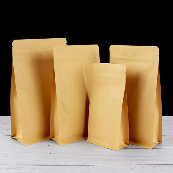 Kraft paper eight-side sealing bag organ self-standing self-sealing bag aluminized Kraft paper bag nut tea food packaging bag