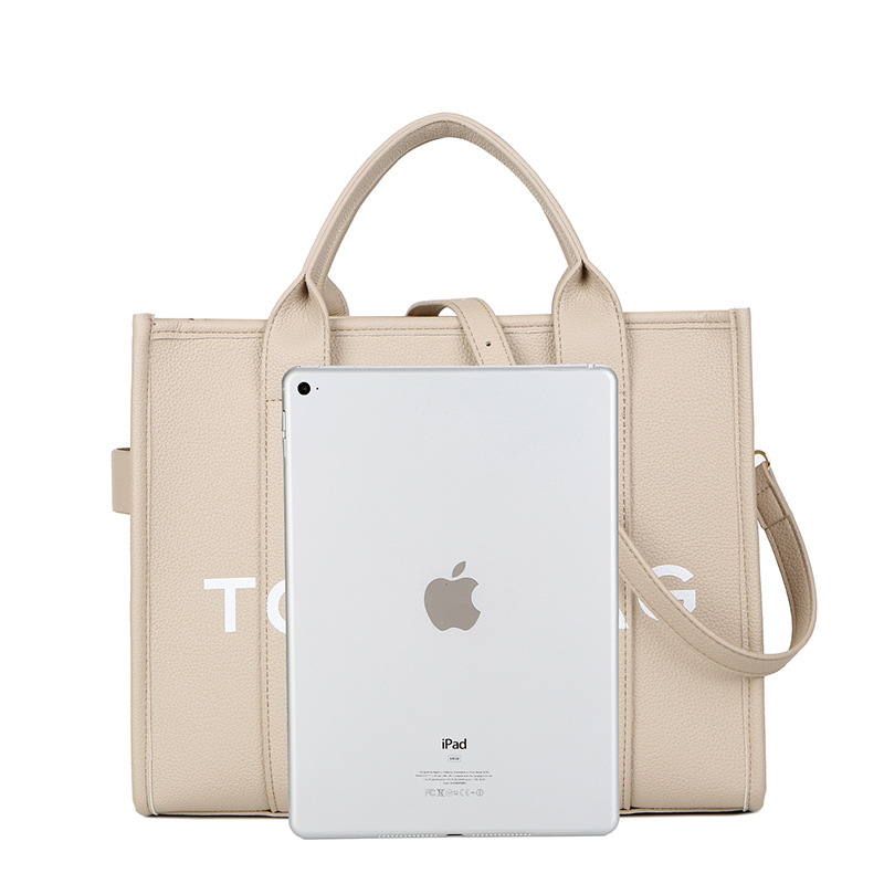New Solid Color PU Letter Shoulder Bag Cross-border Foreign Trade Women's Bag Simple Casual Crossbody Bag Large Capacity Tote Bag
