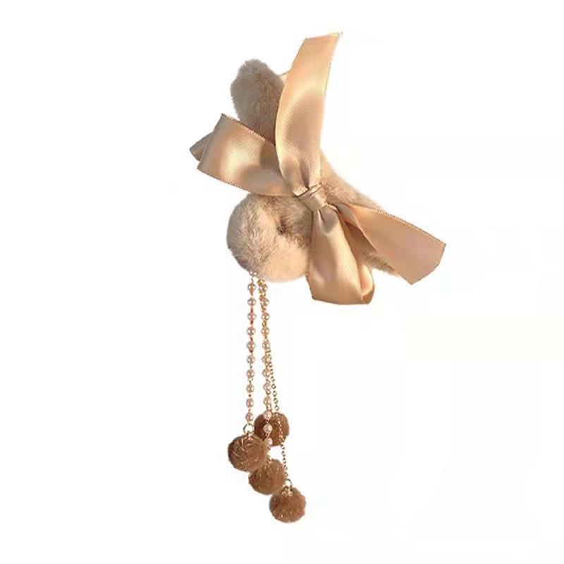 Cross-border hair ball with tassel butterfly knot plush grip hot selling autumn and winter fashion hairpin wholesale back head plate hair grip_voghion.com
