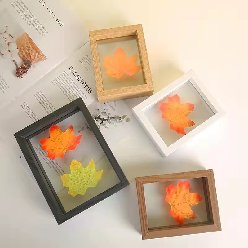 Creative wood double-sided transparent glass photo frame table wholesale plant leaves specimen frame A4 paper-cut diy picture frame