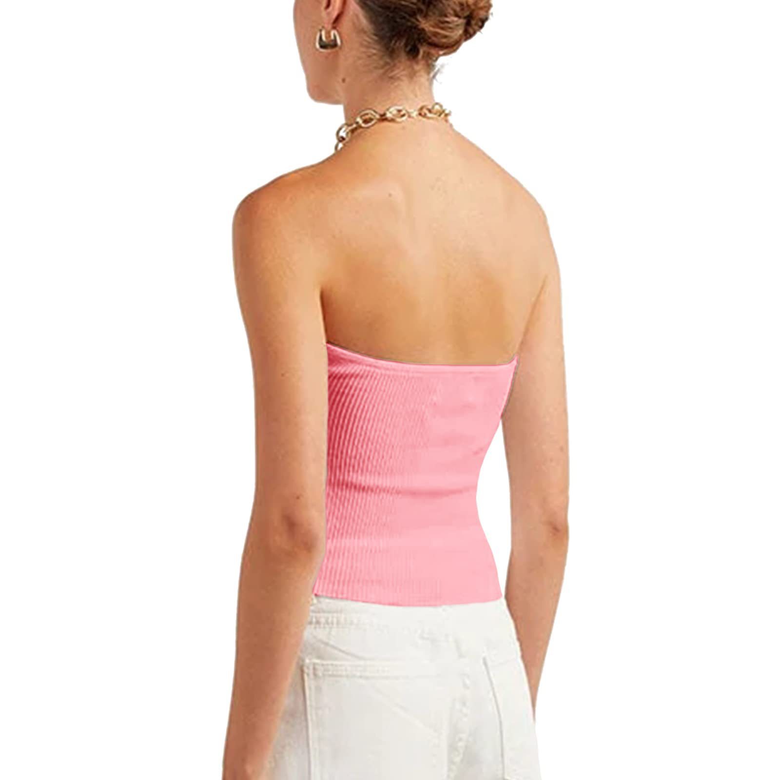 2024  European and American Spring and Summer New Solid Color Twisted Sling Short Tight Backless Tube Top Sweater Women's Clothing_voghion.com