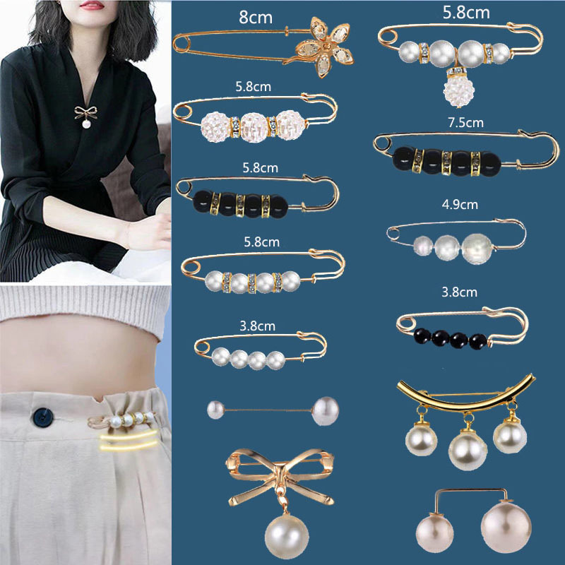 Popular waist-tight artifact adjustable skirt elastic waist New Pearl large pin female brooch high-end anti-exposure buckle