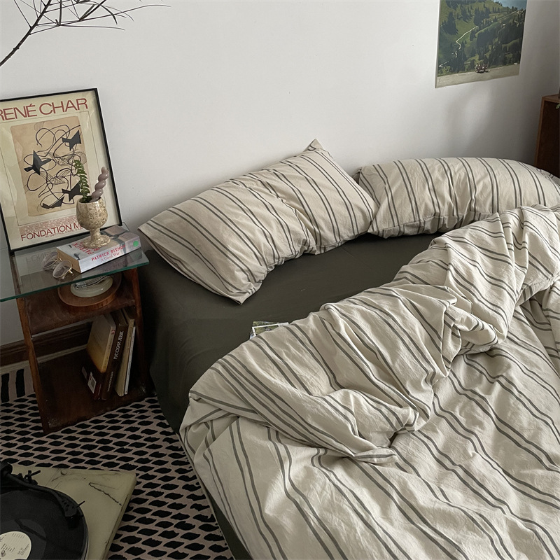 Cotton Striped Washed Cotton Pure Cotton Comforter Cover Double Size 200x230 Single Piece Pillowcase Single Piece 150x200