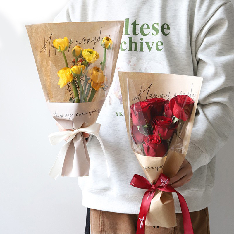 Kraft Paper Bag Wholesale Flowers Happy Packaging Multi-purpose Waterproof