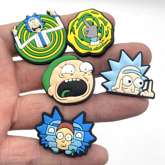 Rick and Morty Cartoon Cute Hole Shoes Shoes Flower Decorative Buckle PVC Soft Glue Funny Anime Garden Shoes Shoe Buckle