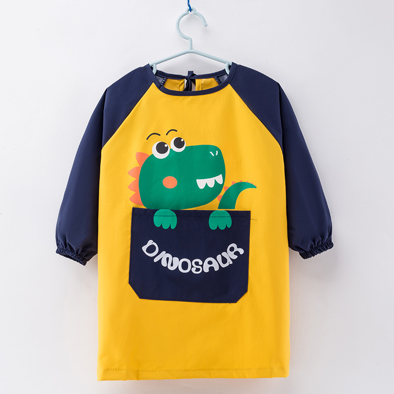 Children's Overalls Spring and Autumn Long Sleeve Printing Waterproof Dirty-proof Baby Eating Bib Baby Meal Pocket Boys and Girls Aprons