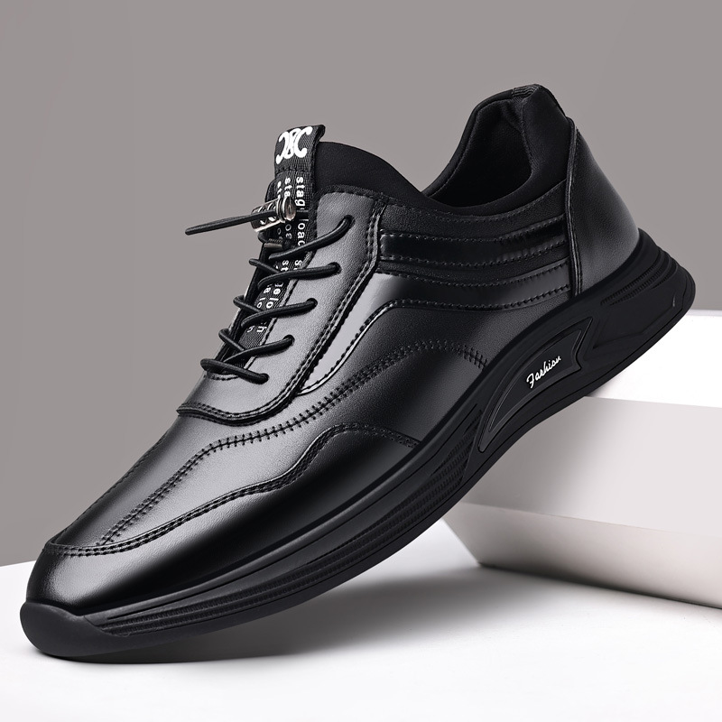2023 New Genuine Leather Men's Shoes Korean Style Casual Soft-soled Leather Shoes for Youth Invisible Booster Shoes Lazy Shoes Cross-border