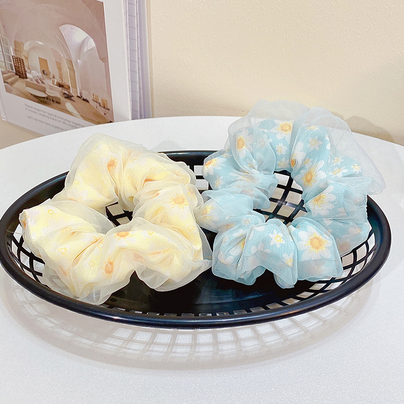 Korean New Style Chiffon Large Intestine Hair Ring Flower Double-Layer Pony Tail Head Rope Cyber Popular Girl Ball Head Rubber Tendon Hair Accessories