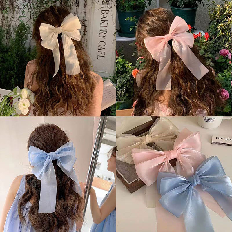 Cream sweet gauze bow hairpin super fairy top clip back head hairpin hair accessories spring clip yiwu wholesale_voghion.com