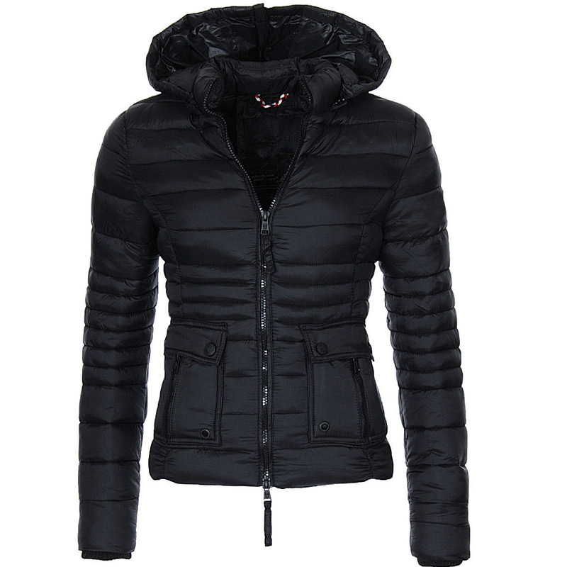 European size cross-border winter women's cotton-padded coat European and American short slim solid color cotton-padded jacket warm zipper hooded cotton-padded coat foreign trade