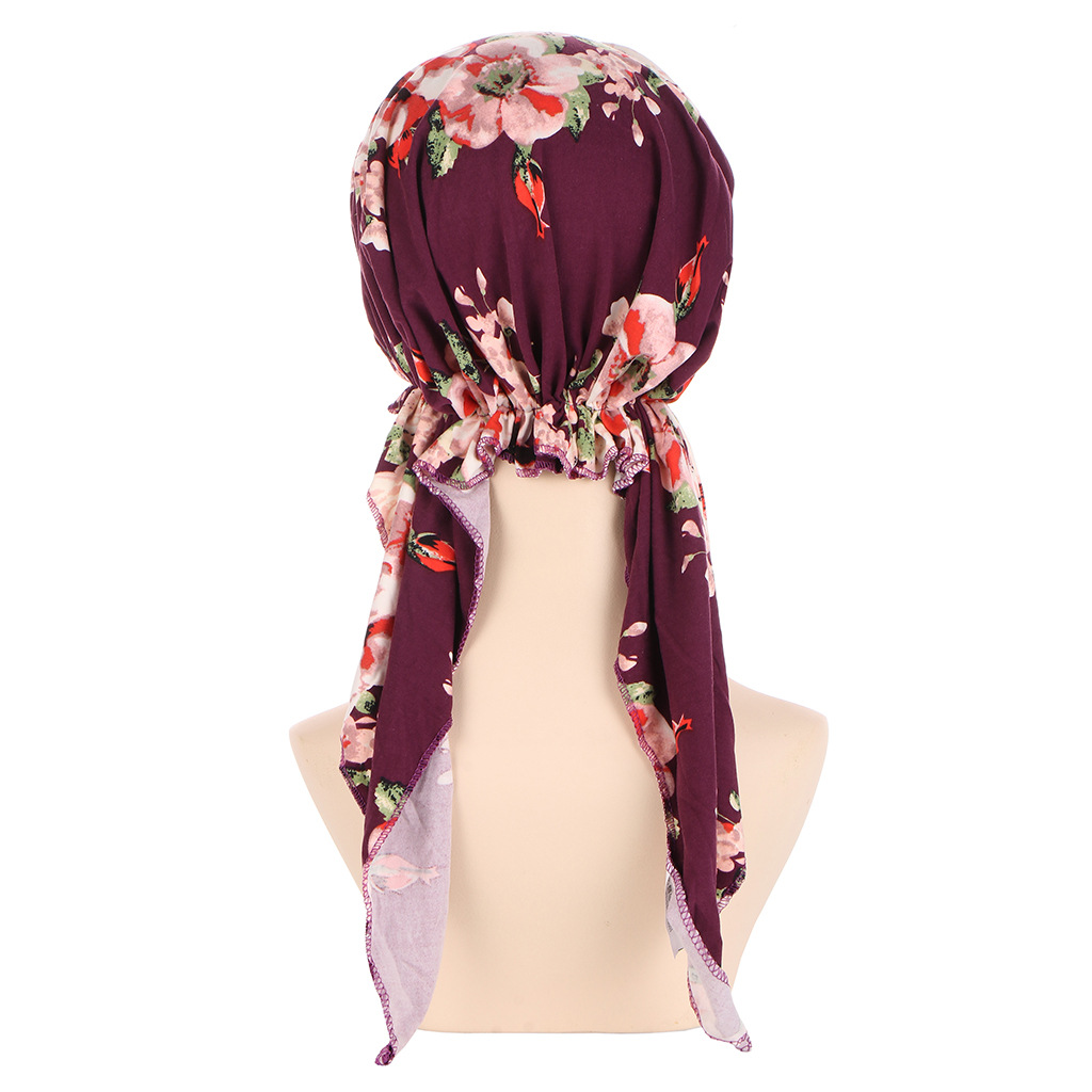 Amazon new European and American printed curved flower cloth hat Muslim toe cap milk silk pullover small hat in stock