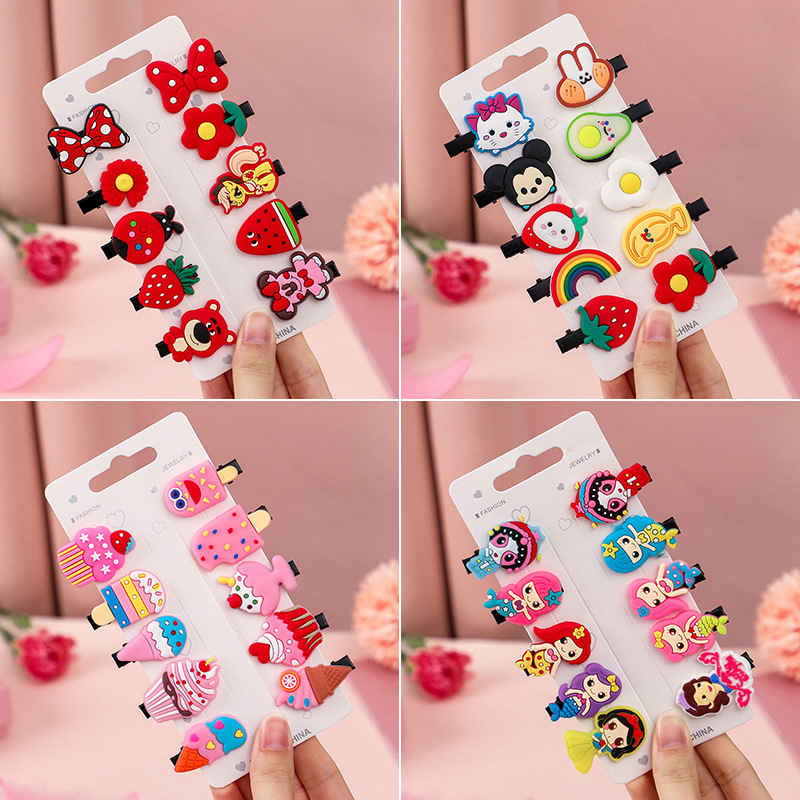 Children's hairpin Princess ice cream fruit cute little girl flexible glue 10-piece set hairpin suit side clip head