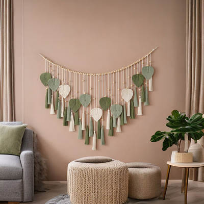 Foreign trade bohemian decorative hand-woven leaf tapestry children's room living room bedroom background wall tassel tapestry