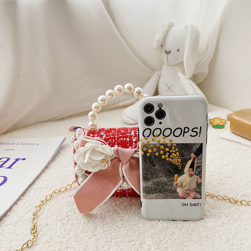 Princess Chanel Style Chain Bag Baby Pearl Accessories Hand Bag Trendy Children's Cute Bow Girl Shoulder Bag