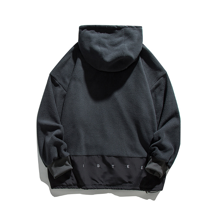 ins European and American Retro Men's Hooded Sweater Teenager Polar Fleece Men's Pullover Solid Color Trendy Brand Coat Top