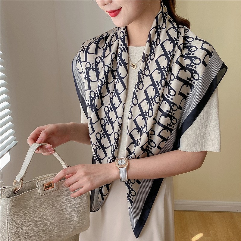2025 European and American Classic Color Celebrity Elegant Silk Scarf Women's Trendy All-match Silk Scarf Scarf 90 Square Scarf