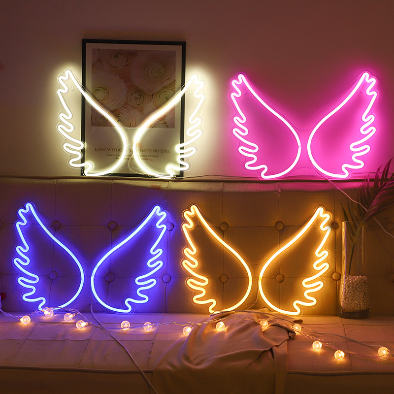LED霓虹灯网红房间布置彩灯卧室氛围创意装饰品ins灯天使的翅膀