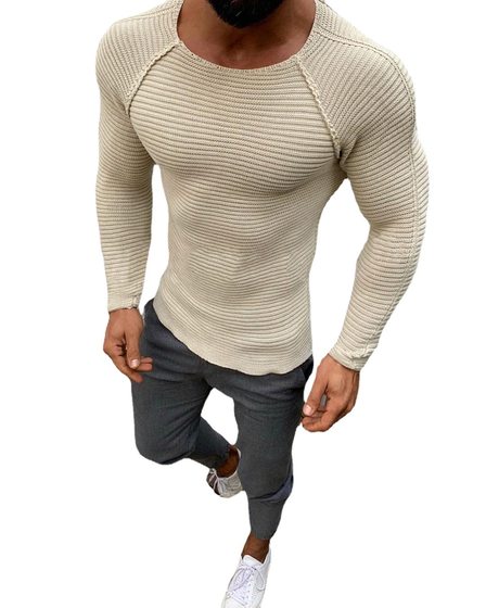 2021 autumn and winter Europe and the United States foreign trade Men's new slim long sleeve round neck solid color sweater men's sweater