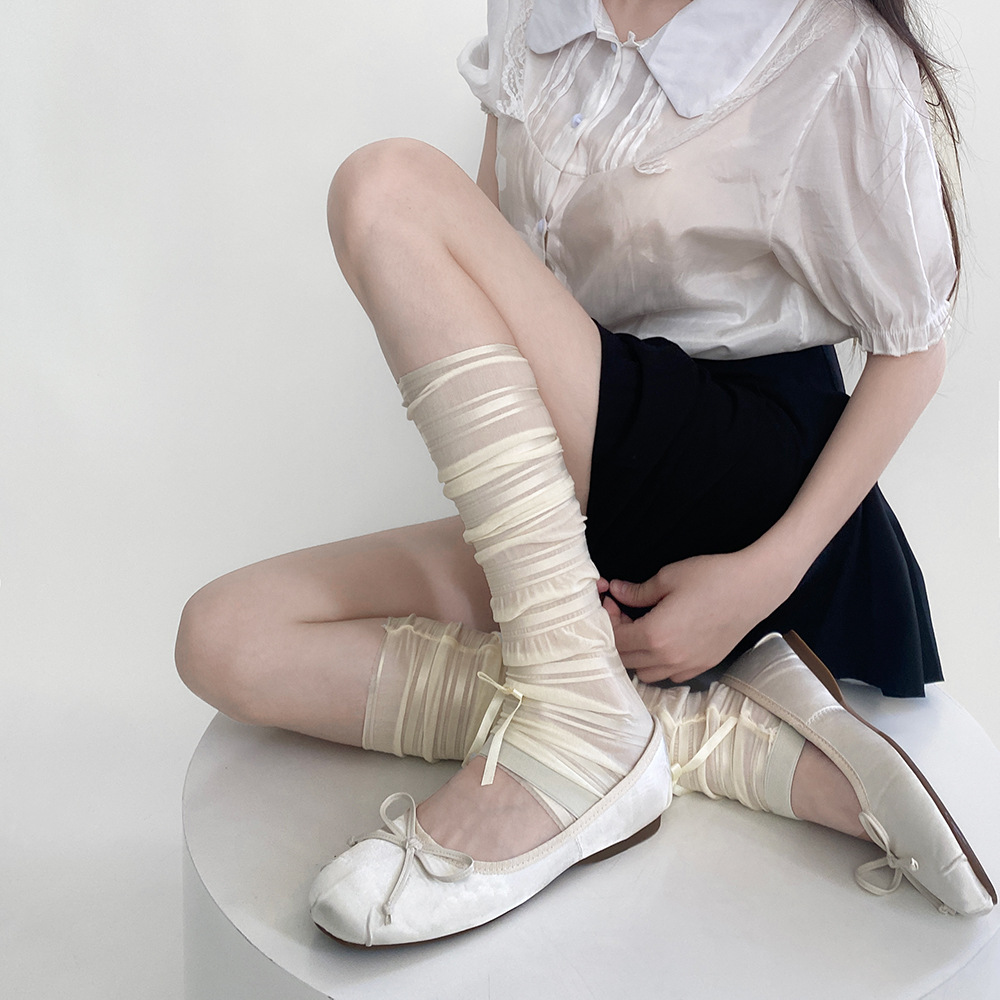 Spring and summer new ballet style versatile socks, ice silk bow sleeves, sweet wind-in-tube calf sleeves, piles of socks