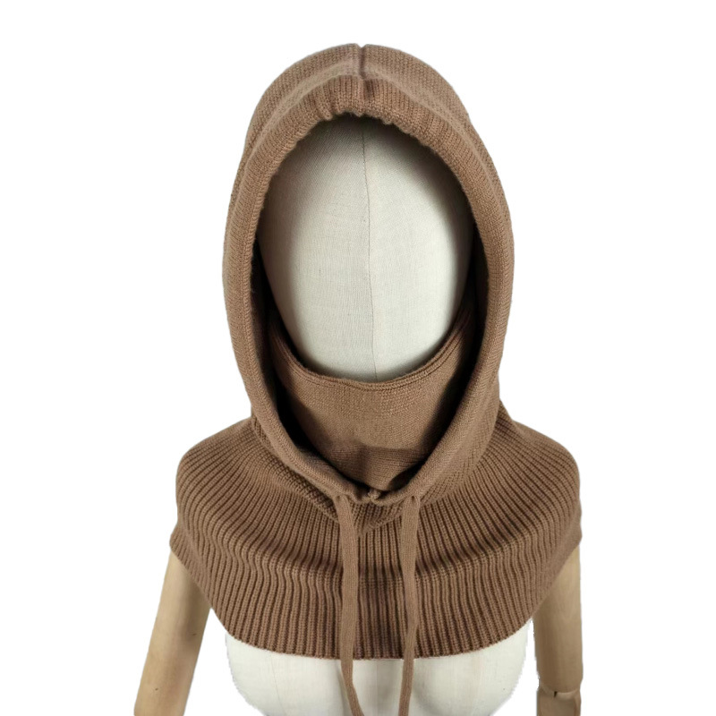 Pălărie all-in-one eșarfă mască groasă de iarnă stil coreean culoare solidă tricotată rezistentă la frig Cap Internet Celebrity cald pulover Cap femei șal_voghion.com