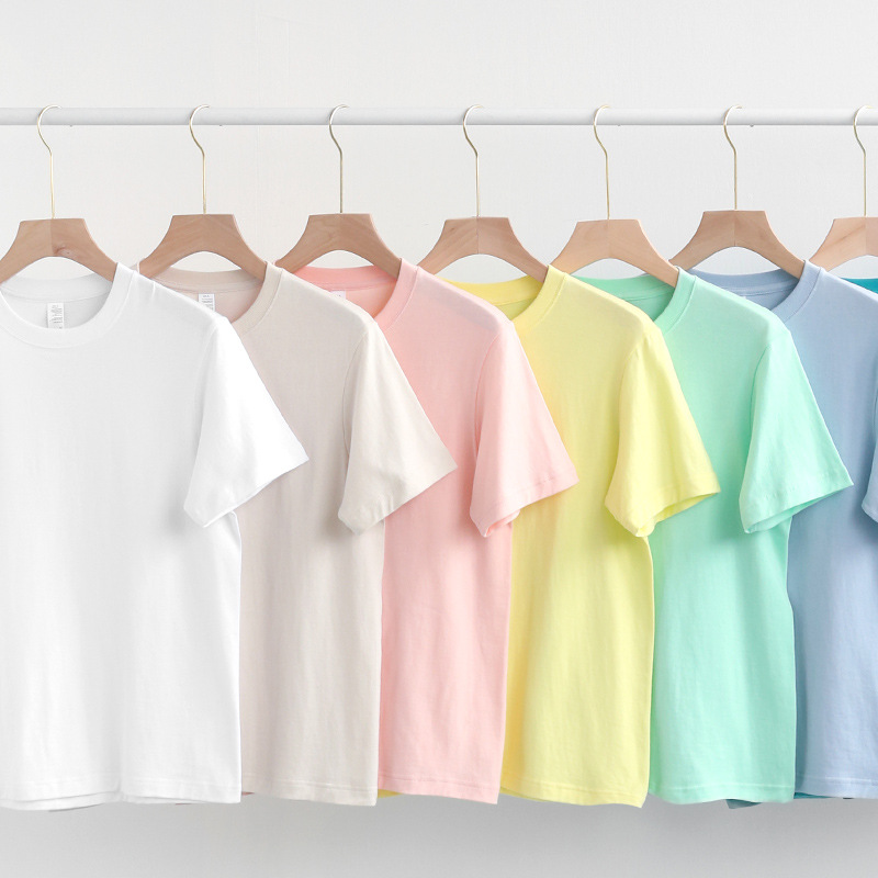 2025 Summer Round Neck Solid Color Short-sleeved Women's T-shirt Heavy-weight Simple Style Blank Top Women's Base Shirt