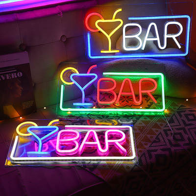 Cross-border new LED backboard neon wine glass BAR letter modeling lamp wall BAR decorative lamp factory direct supply