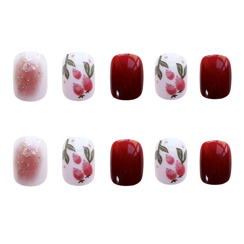 Blue Scent Cherry 24 Pieces Set Wearing Manicure Sticker Nail Patch Fake Nail Finished Removable Nail