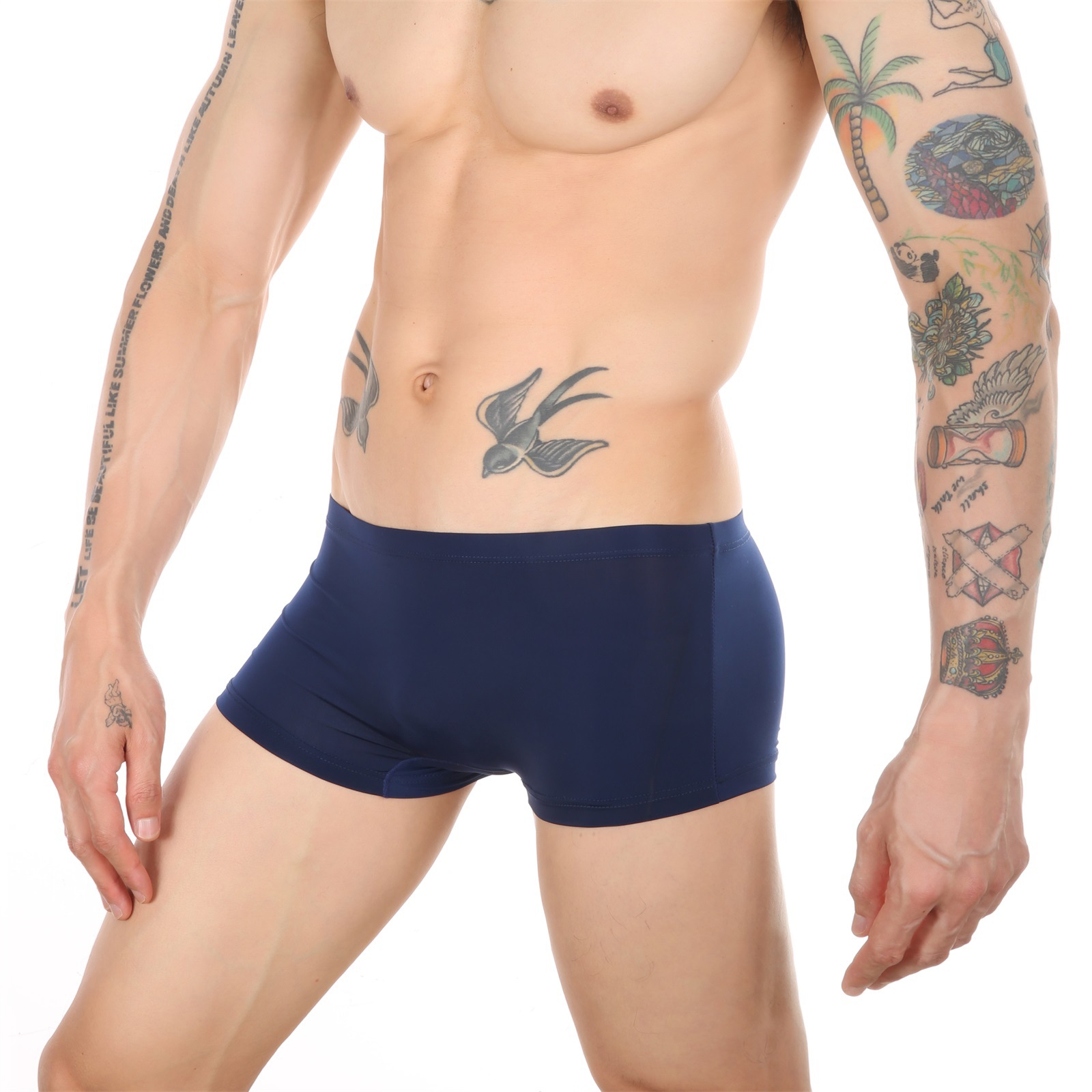 Men's thin sexy square breathable ice silk underwear one-piece flat seamless briefs for export