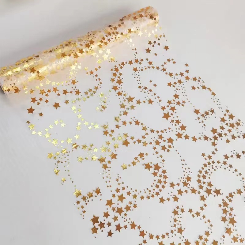 New cross-border Amazon dedicated mesh gilding table runner star decoration home wedding banquet background table decoration