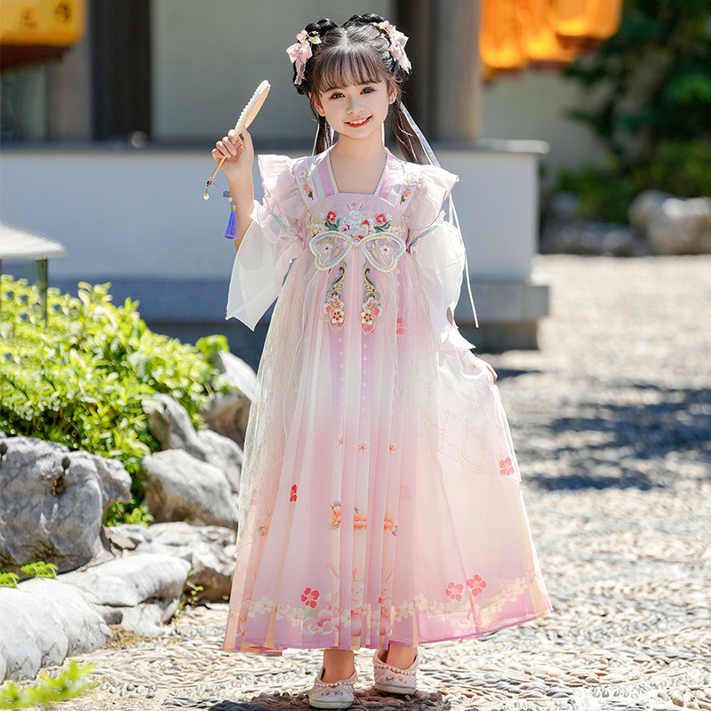 2025 New Hanfu Girls Summer Skirt Ancient Chinese Style Super Fairy dress Children's Ancient Tang Suit Summer