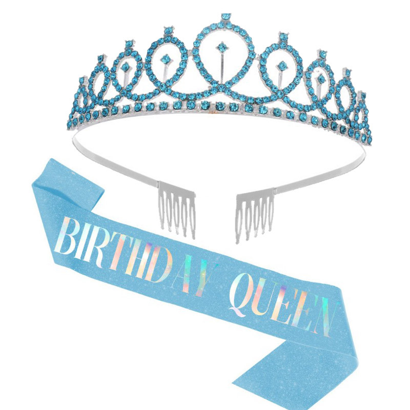 Spot Birthday Shiny Crown Girl Rhinestone Hair Band Belt Queen Etiquette Belt Birthday Decoration Party Supplies