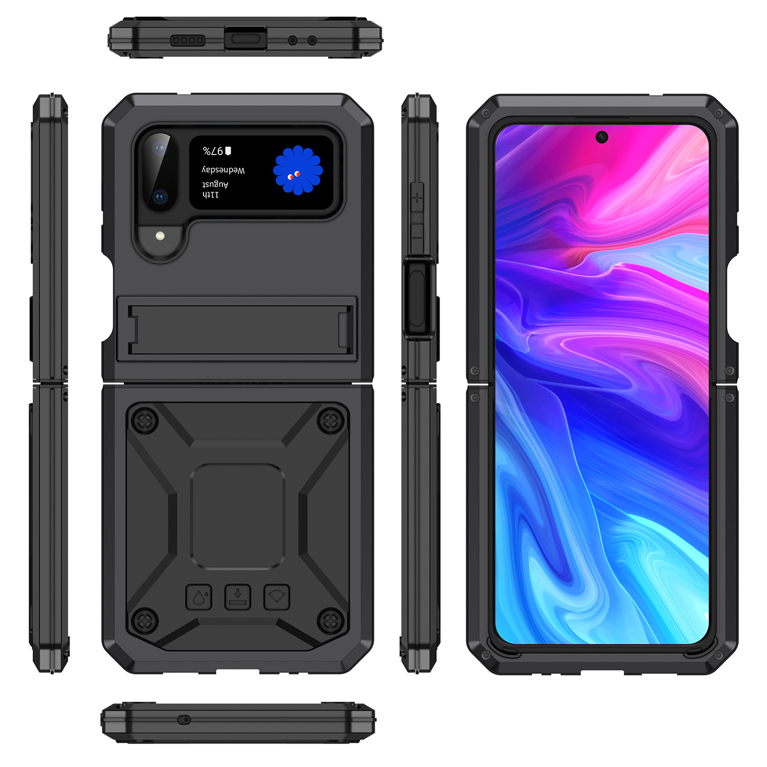 R-JUST for Samsung Z-Flip3/4-Fold4 Folding Stand Three-proof Phone Case All-inclusive Drop-resistant Metal