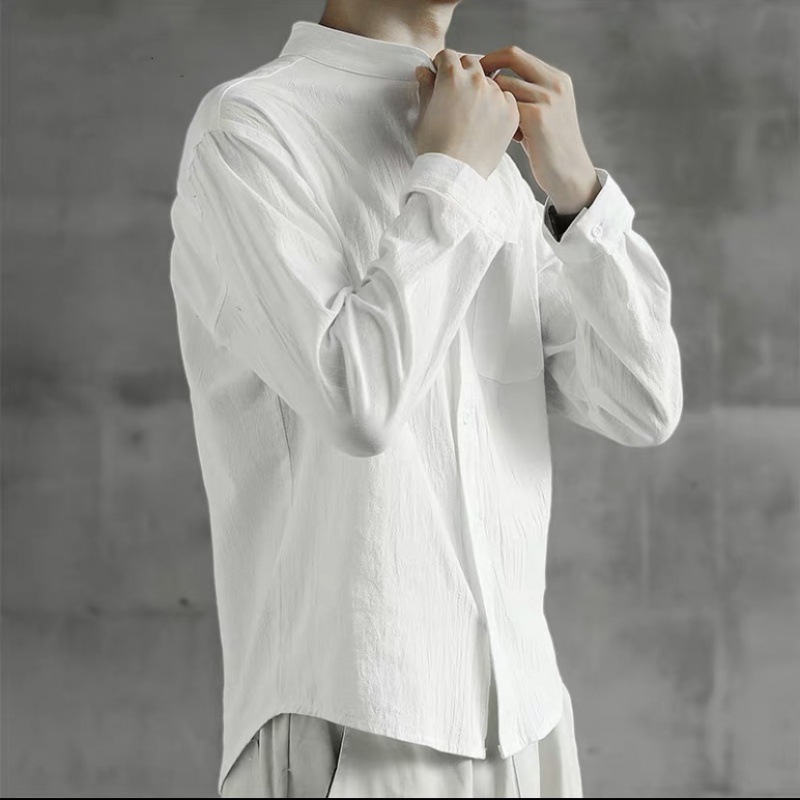 Spring and Autumn solid color long-sleeved shirt men's thin casual shirt youth summer loose cotton and linen shirt men's coat