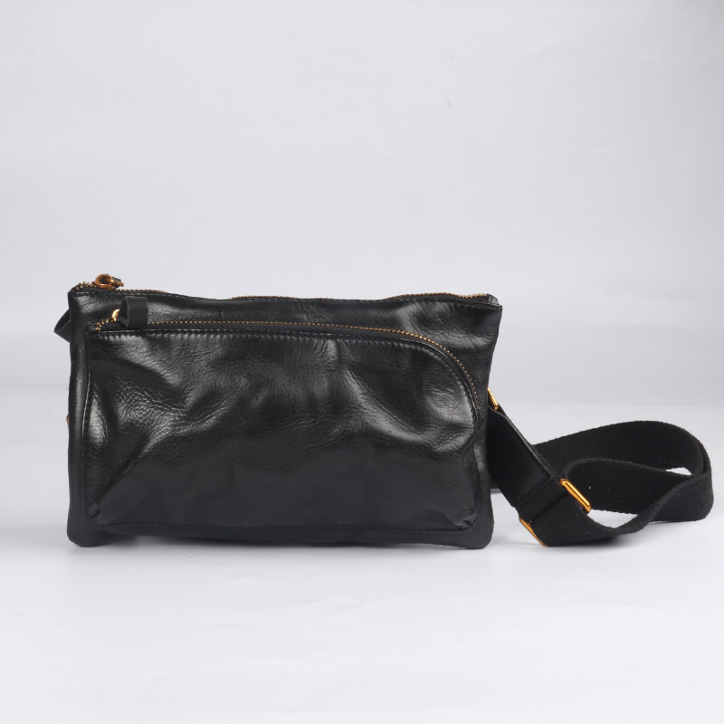 Wholesale New Genuine Leather Cowhide Chest Bag Men's Retro Motorcycle Crossbody Shoulder Bag Vegetable Tanning Tree Cream Pleated Mobile Phone Bag