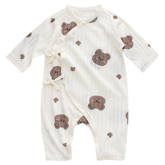 Newborn Summer Ultra-thin Pure Cotton Jumpsuit Baby Belly Protecting Long-sleeved Hats Breathable Class A Cotton Air Conditioning Suit Long Climbing