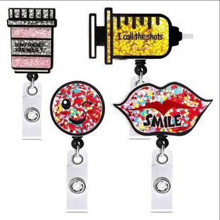Acrylic Hollow Sand Easy Pull Buckle Cartoon Smiley Needle Retractable Rotating Easy Pull Badge Reel
